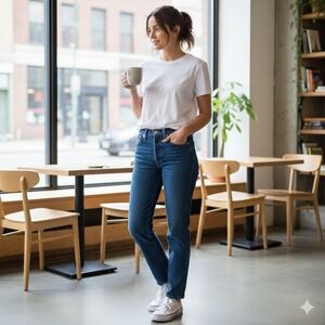 LEVIS PREMIUM Wedgie Straight Crop Jeans Dark Wash Button Fly Women's Size 28